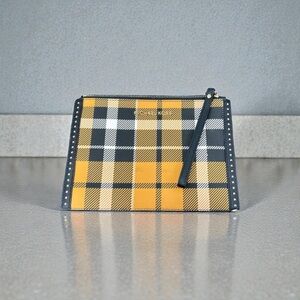 Michael Kors Jet Set Travel Marigold Plaid Wristlet Clutch Studded Large Pouch